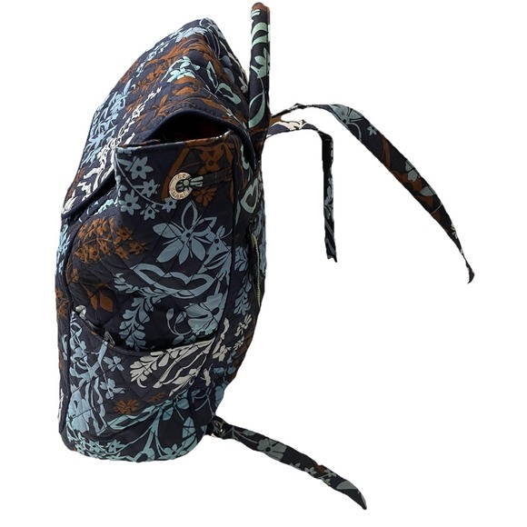 Vera Bradley Java  Floral Quilted Drawstring Backpack Brown Blue Retired W/tags